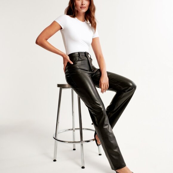 Abercrombie & Fitch Pants - Abercrombie & Fitch The 90’s Straight Ultra High Brownn Vegan Leather Pants 26